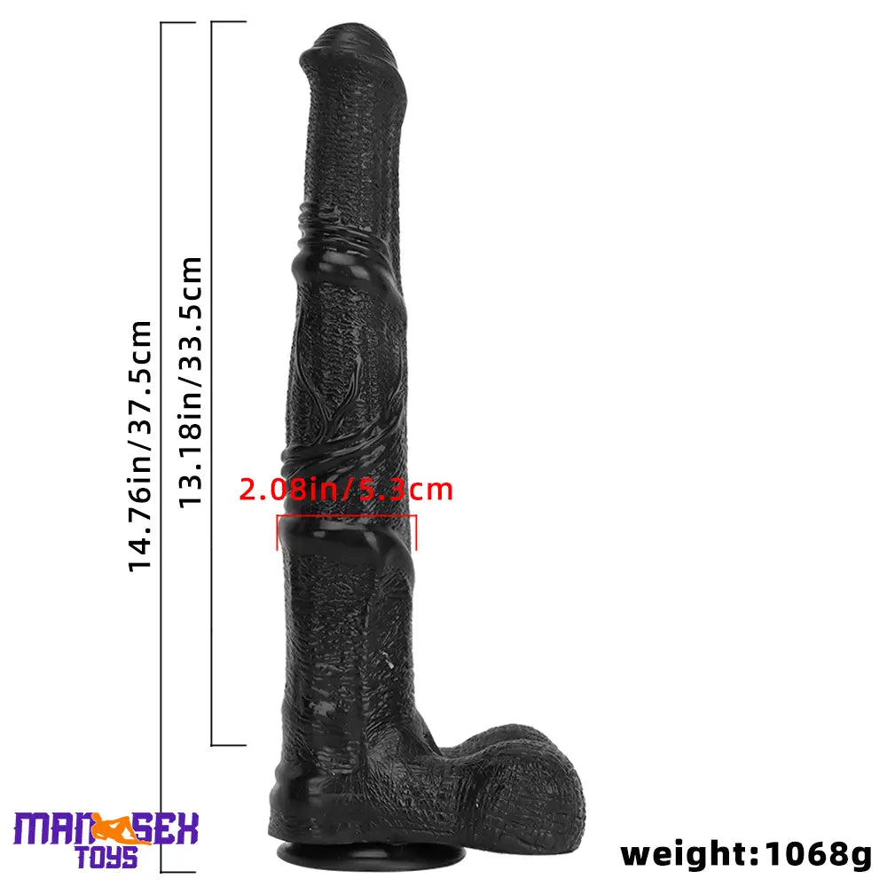 14.76in Extra Long Huge Black Soft Liquid Silicone Horse Cock Handy Dildo