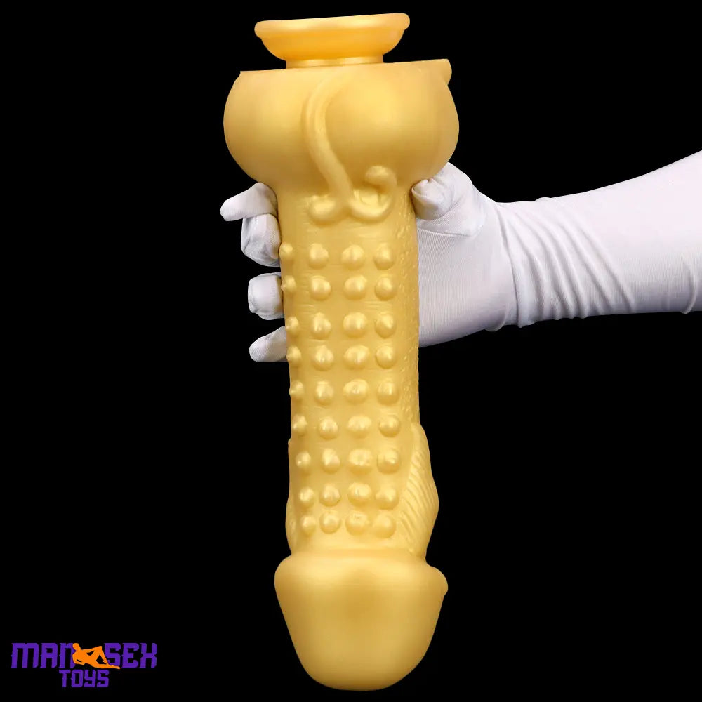 11.8in Liquid Large Soft Silicone Fantasy Thick Gold Anal Spiked Clit Dildo