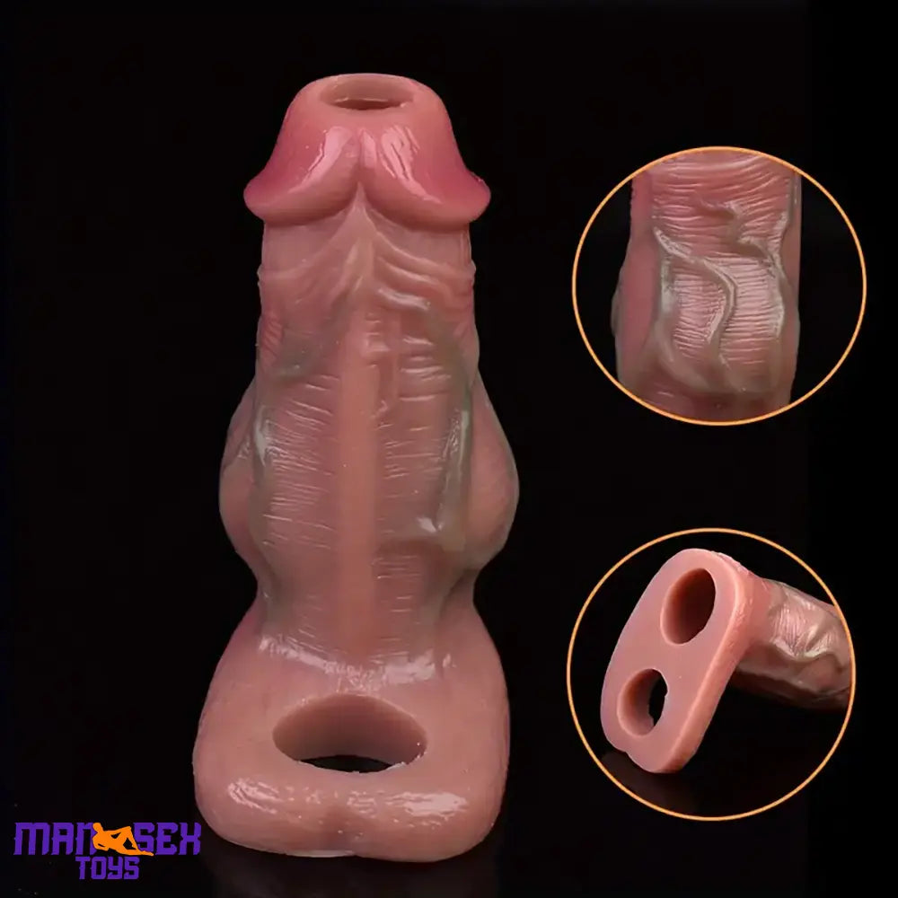 5.28in Lifelike Silicone Soft Cock Ring Dildo Sleeve With Big Knot Extender