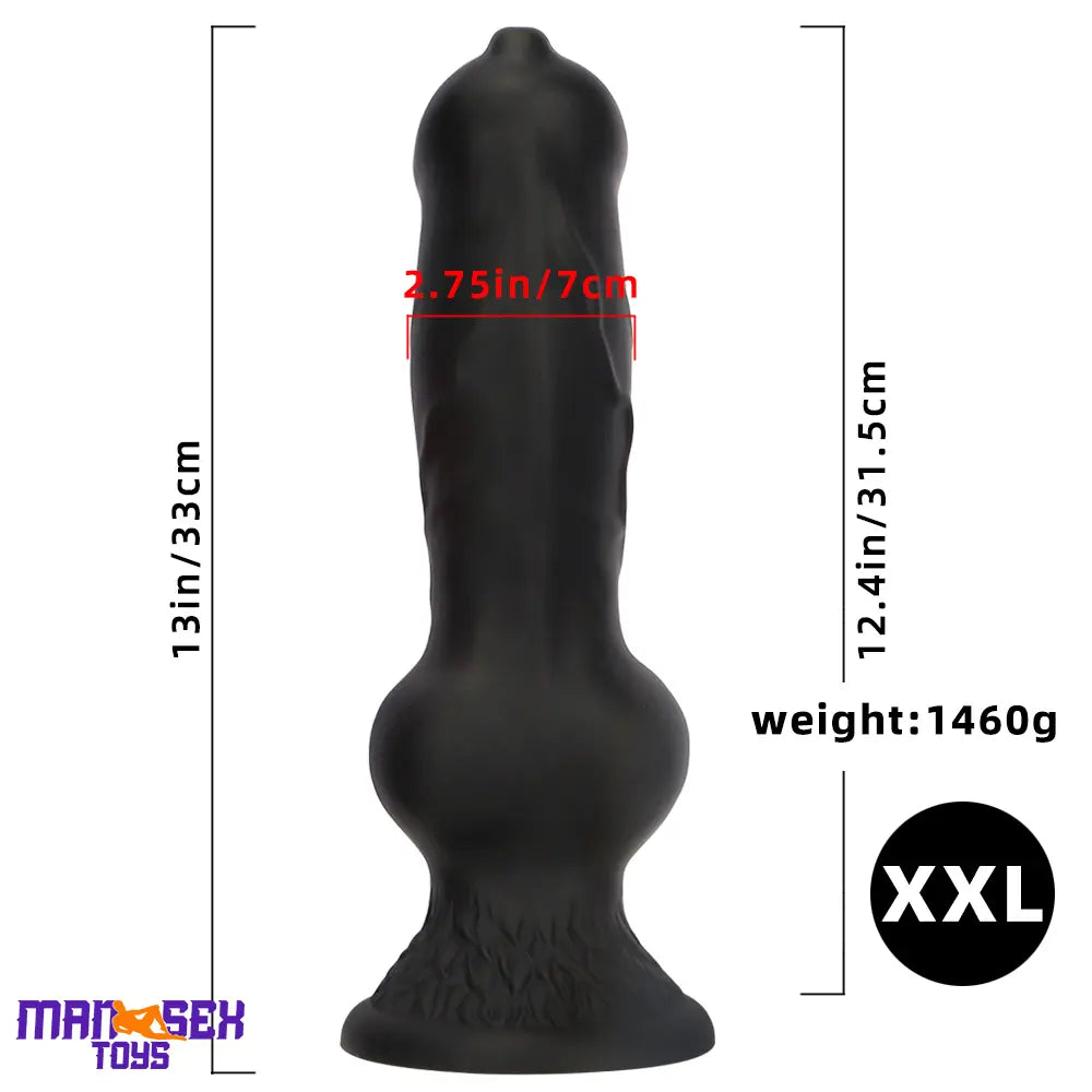 7.28in 7.48in 9.64in 10.62in 13in Big Black Silicone Dog Cock Male Dildo