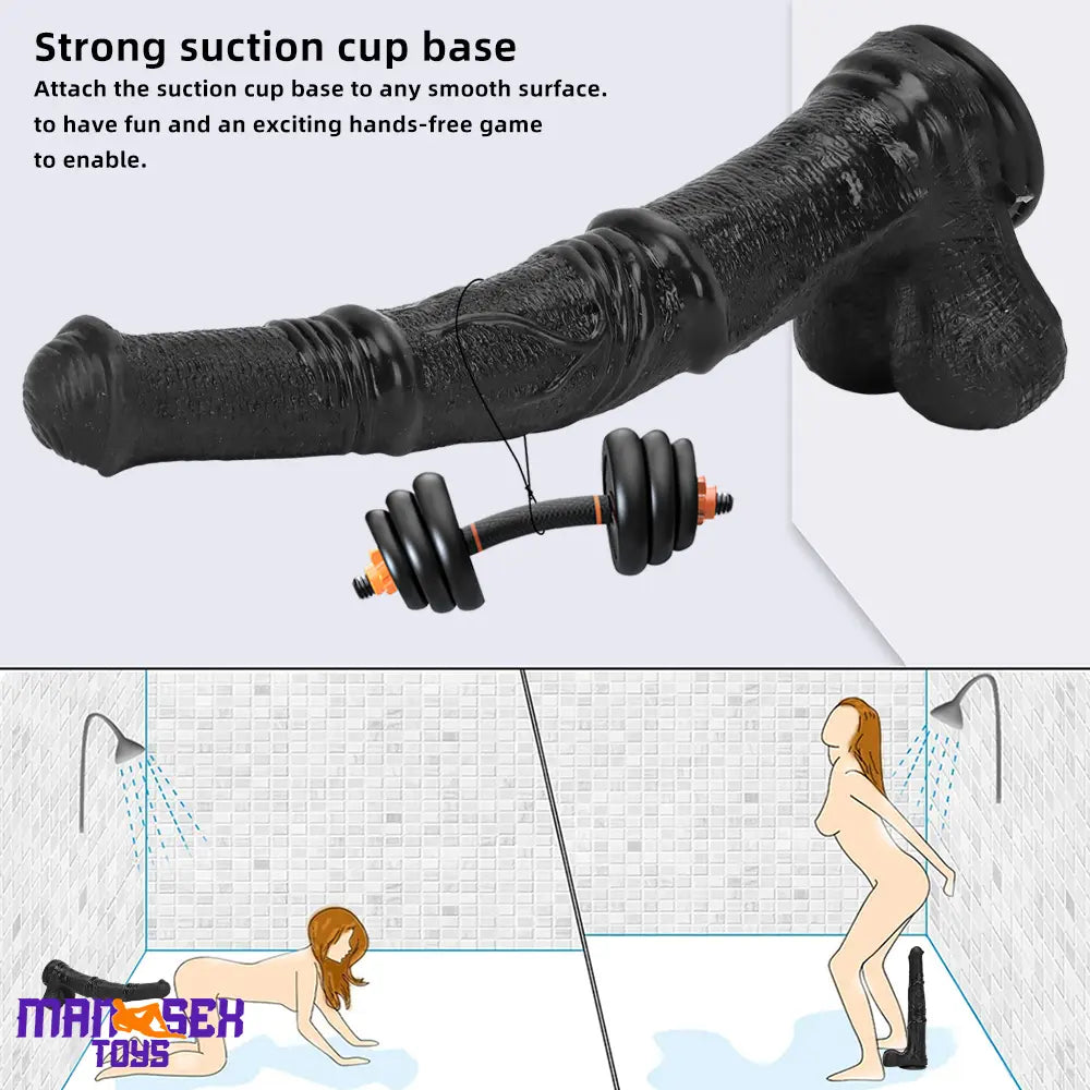 14.76in Extra Long Huge Black Soft Liquid Silicone Horse Cock Handy Dildo