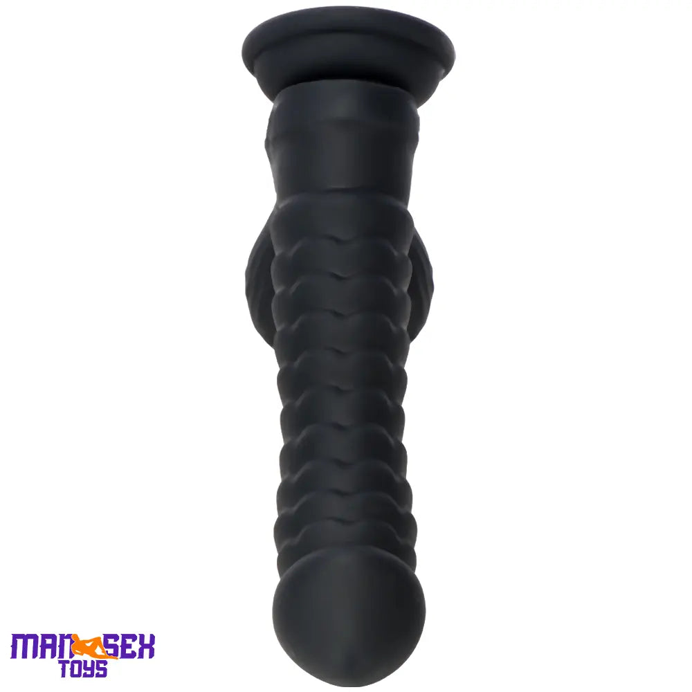 8.07in Big Black Fantasy Double Layer Silicone Flexible Caterpillar Dildo