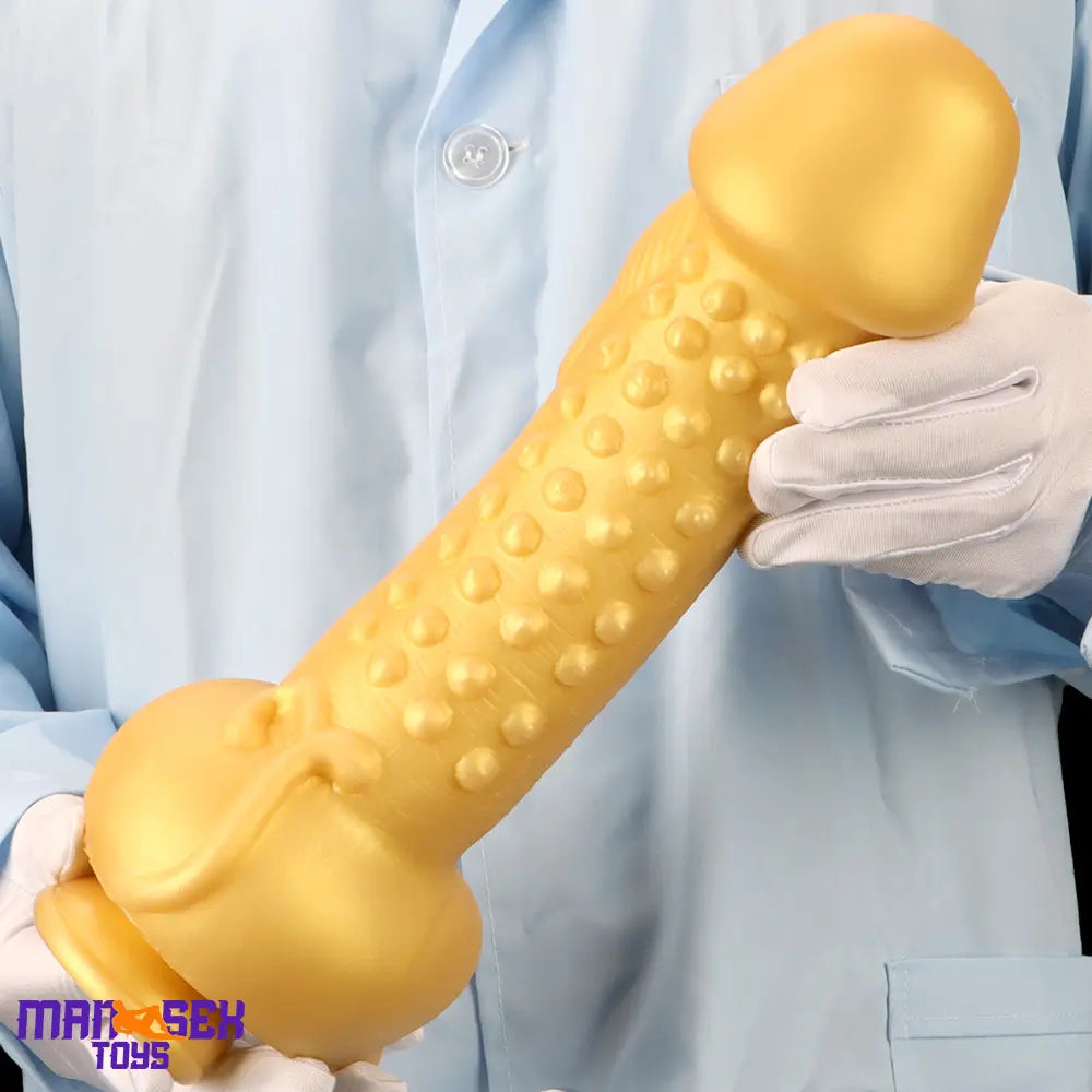 11.8in Liquid Large Soft Silicone Fantasy Thick Gold Anal Spiked Clit Dildo