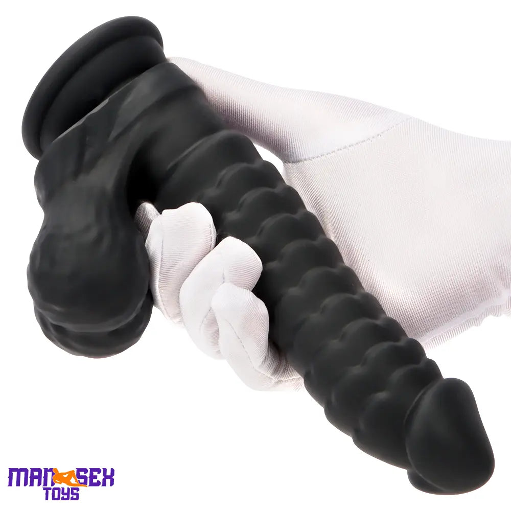 8.07in Big Black Fantasy Double Layer Silicone Flexible Caterpillar Dildo
