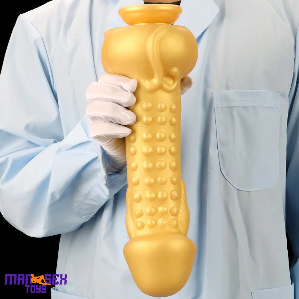 11.8in Liquid Large Soft Silicone Fantasy Thick Gold Anal Spiked Clit Dildo