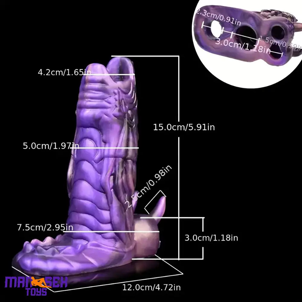 5.91in Liquid Silicone Dragon Fantasy Hollow Cock Ring Dildo Sleeve Sex Toy