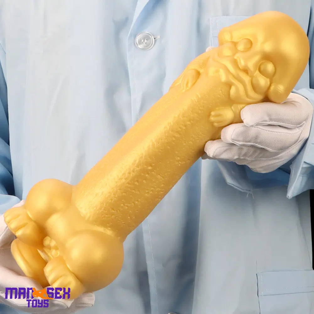 11.8in Liquid Large Soft Silicone Fantasy Thick Gold Anal Spiked Clit Dildo