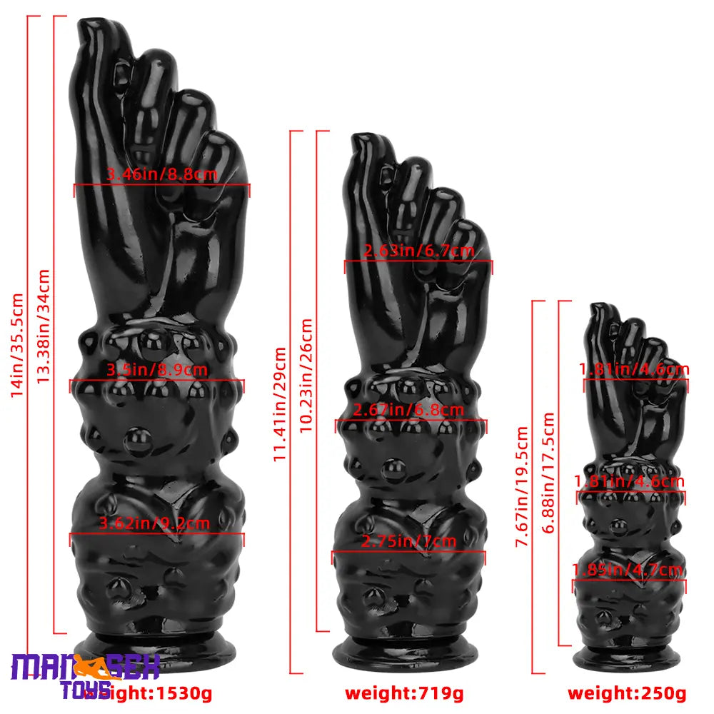 7.67in 11.41in 14in Large Thick Black Hands Fist Dildo For Anal Wide Sex
