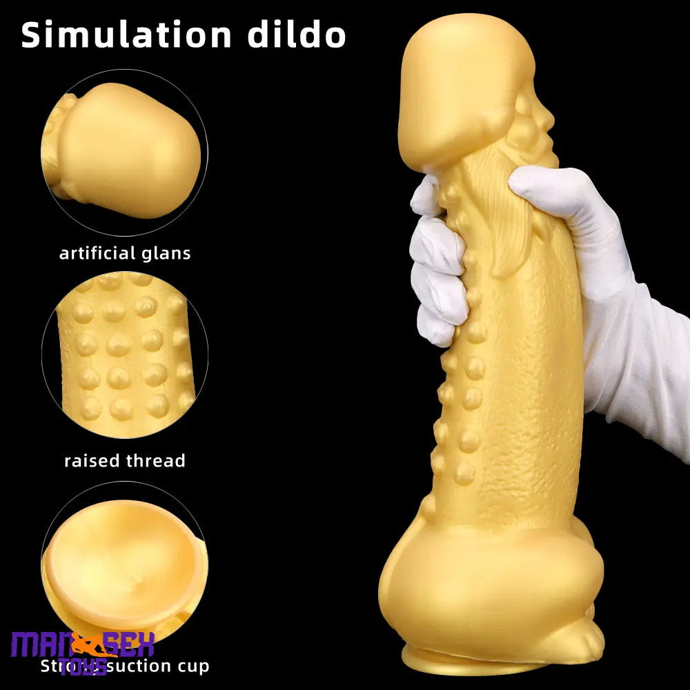 11.8in Liquid Large Soft Silicone Fantasy Thick Gold Anal Spiked Clit Dildo