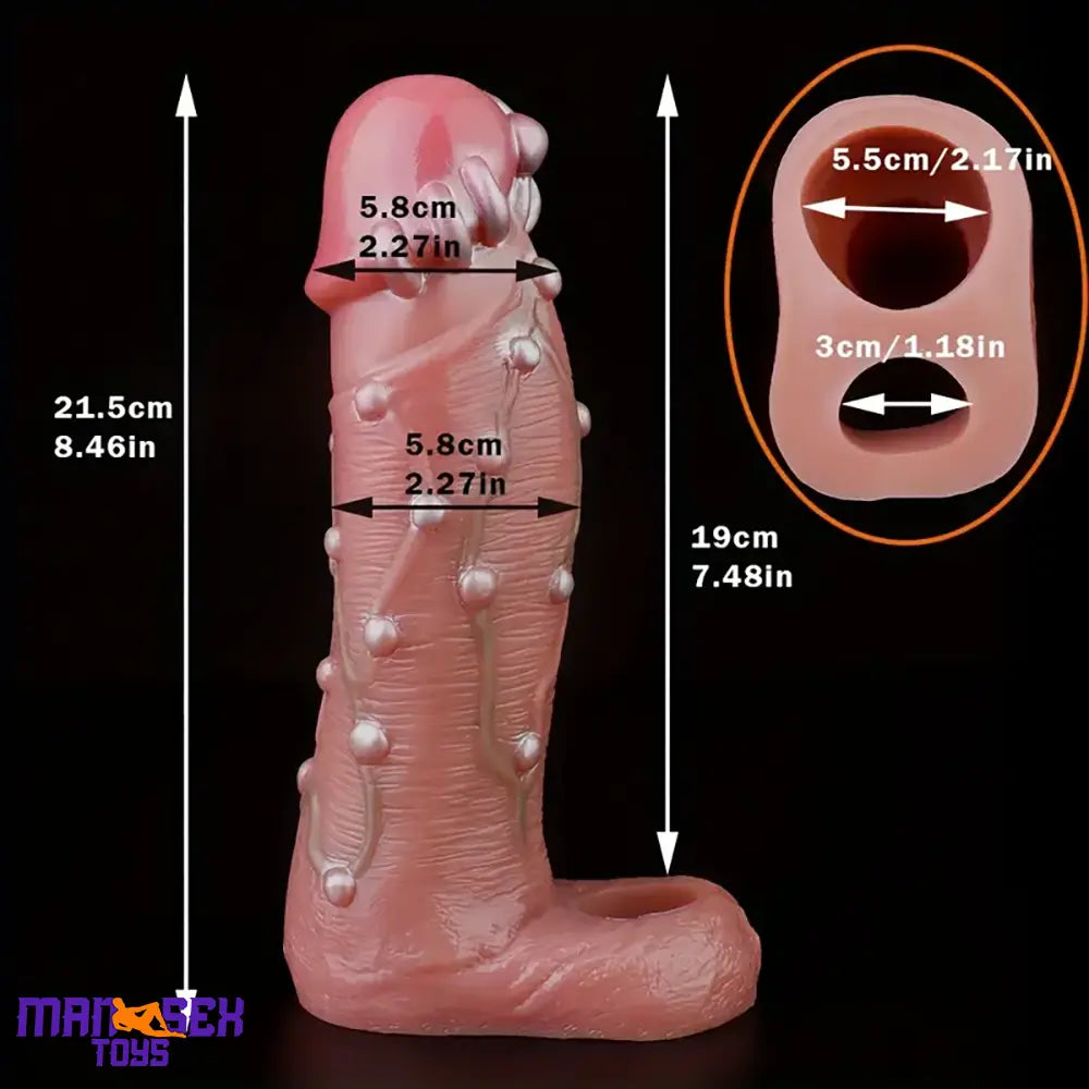 8.46in Realistic Large Silicone Soft Dildo Sleeve With Pearl Cock Sex Toy