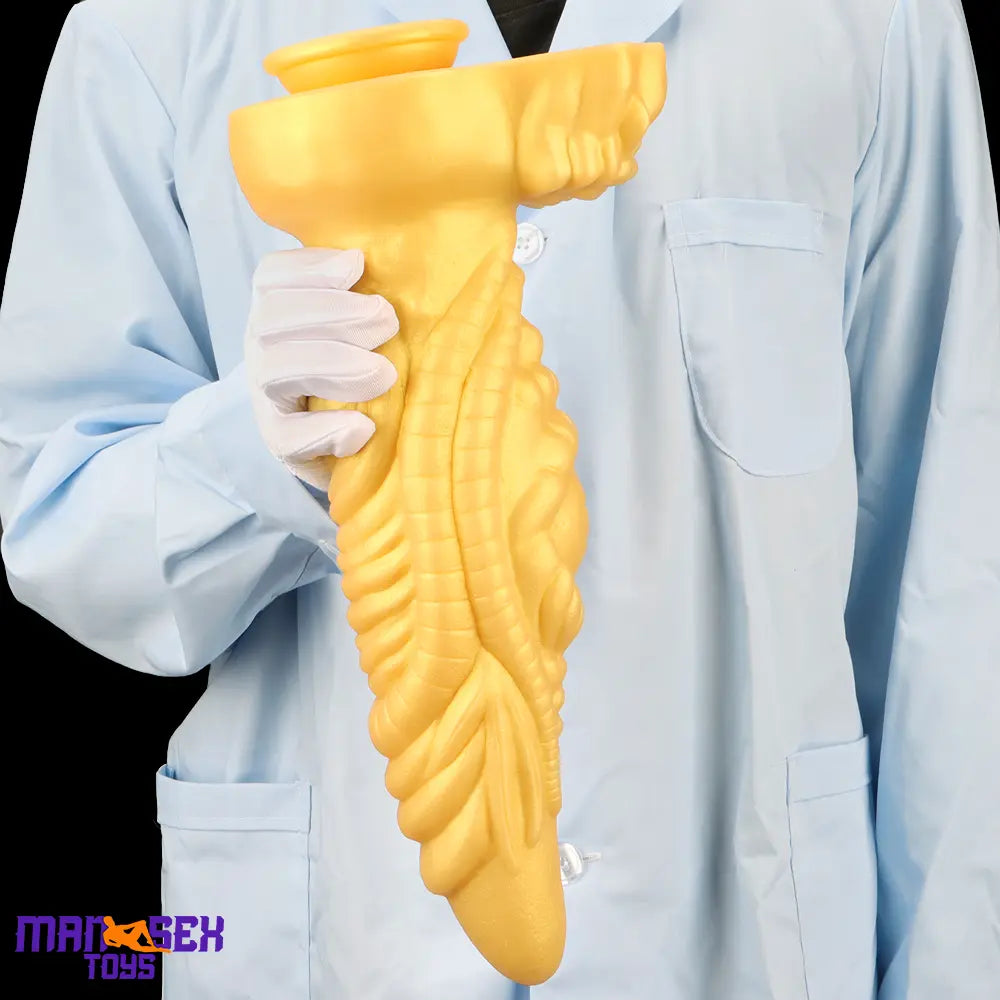 14.56in Premium Gold Liquid Large Soft Long Fantasy Silicone Handy Dildo