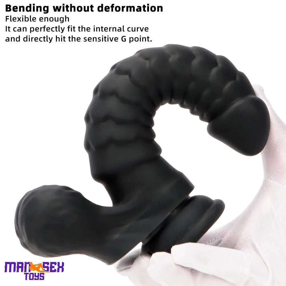 8.07in Big Black Fantasy Double Layer Silicone Flexible Caterpillar Dildo