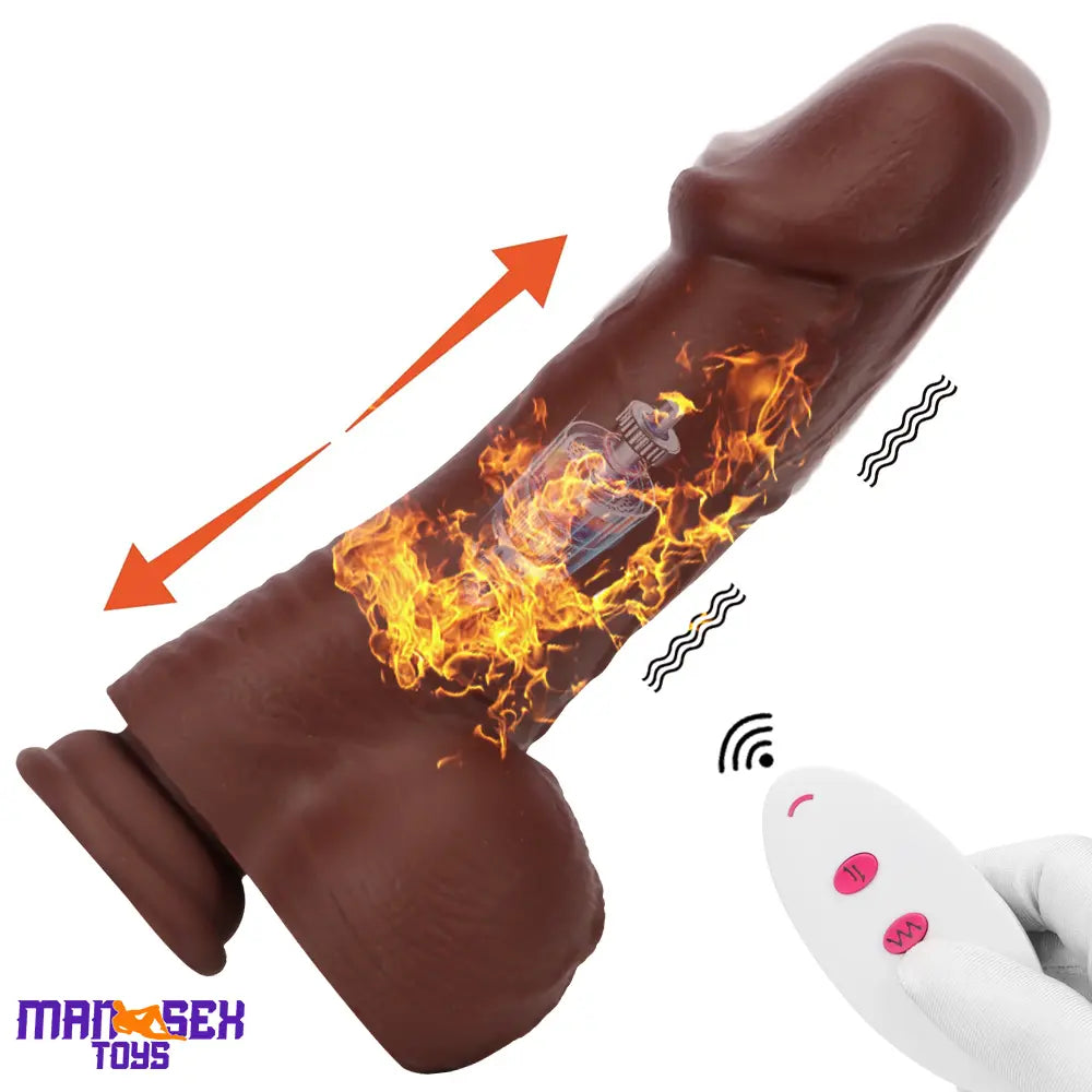 8.85in 3in1 Intelligent Heating Thrusting Vibrating Electric Ebony Auto Dildo