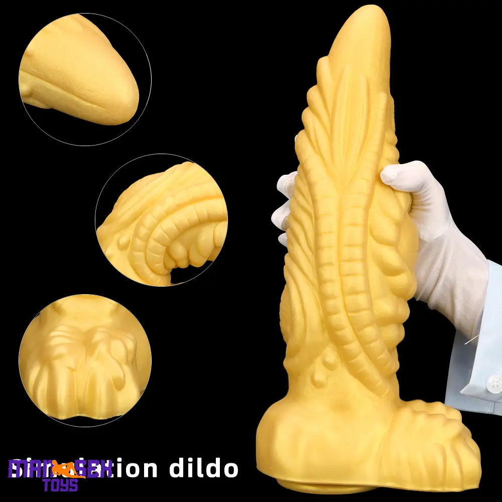 14.56in Premium Gold Liquid Large Soft Long Fantasy Silicone Handy Dildo