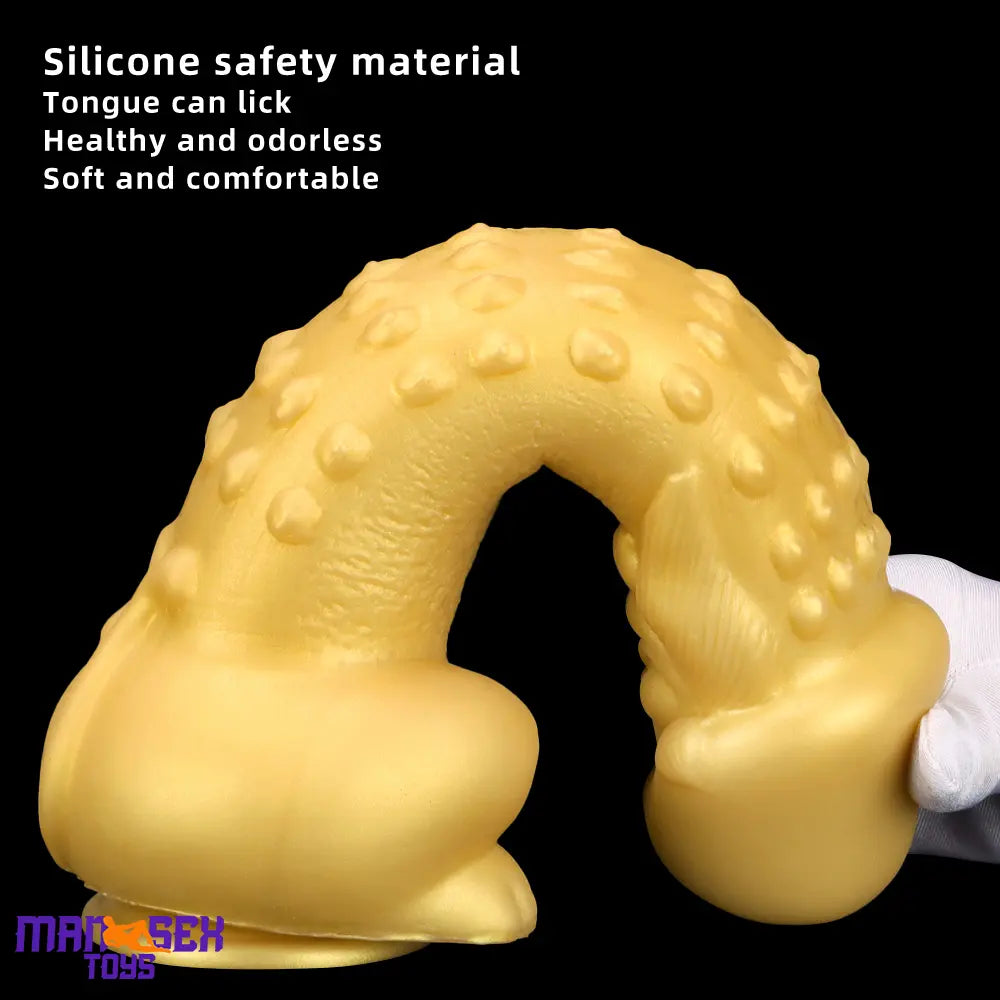 11.8in Liquid Large Soft Silicone Fantasy Thick Gold Anal Spiked Clit Dildo