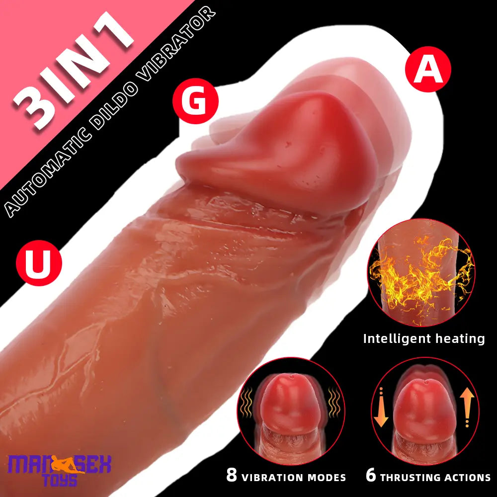 9.05in Realistic Auto Heating Thrusting Vibrating Remote Control Cock Dildo
