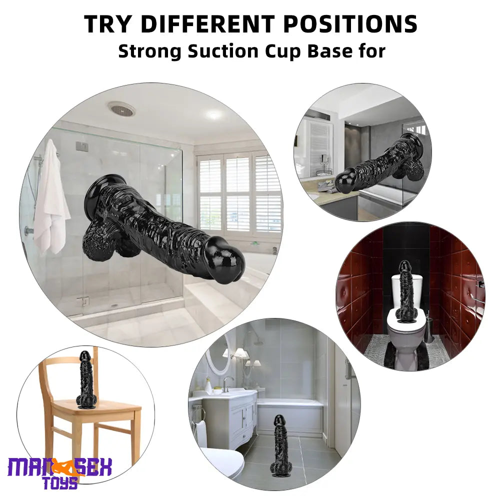 12.2in Super Big Thick Realistic Black Dildo BDSM Sex Toy Suction Cup Base