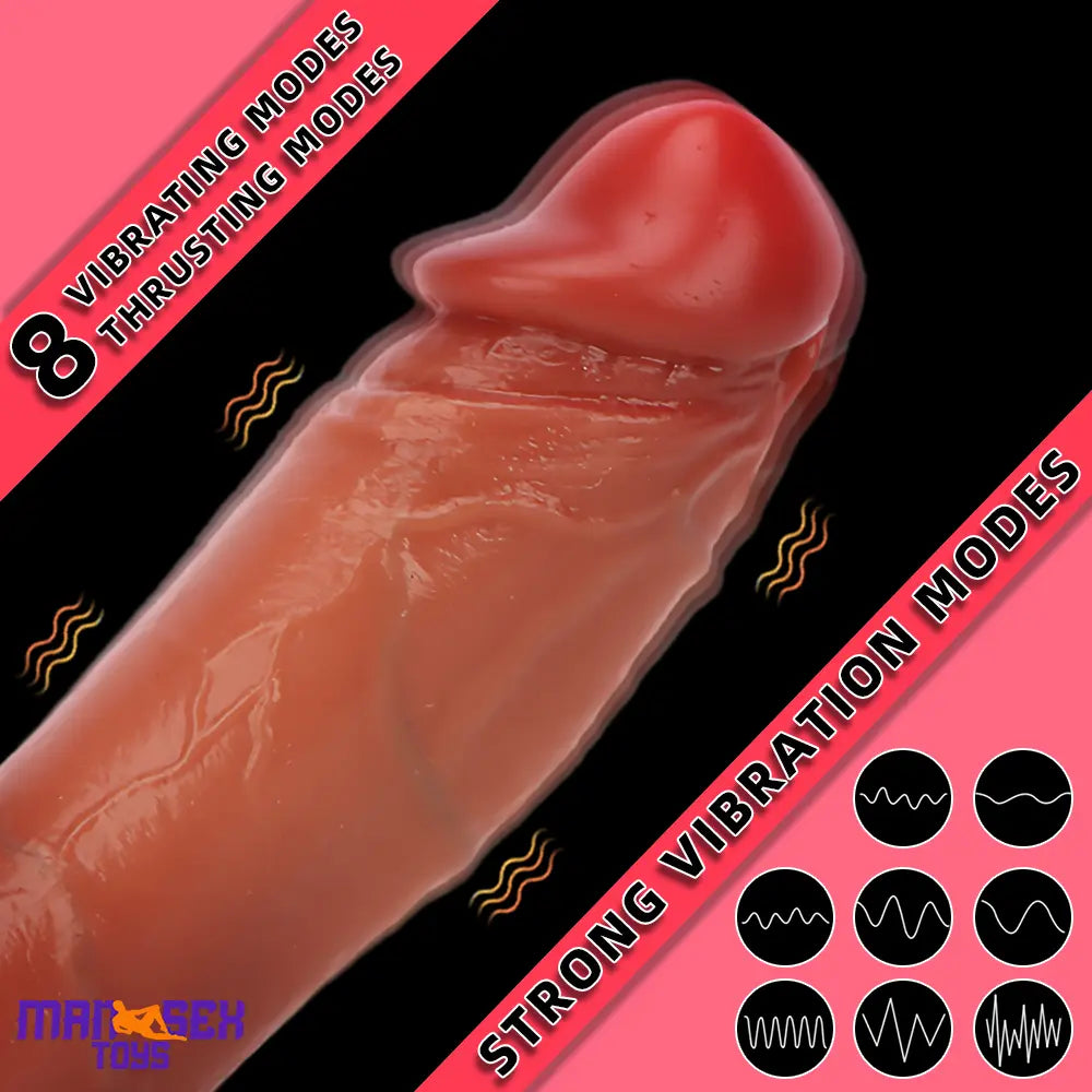 9.05in Realistic Auto Heating Thrusting Vibrating Remote Control Cock Dildo