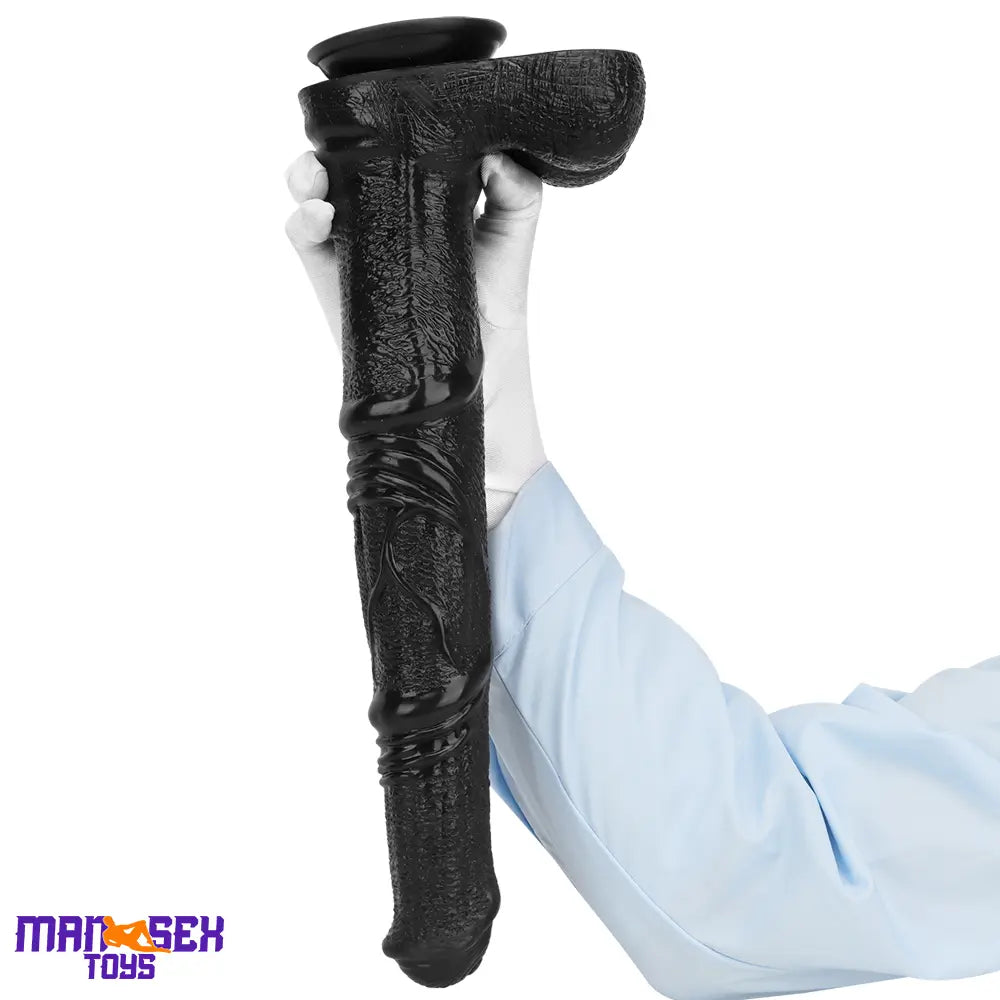 14.76in Extra Long Huge Black Soft Liquid Silicone Horse Cock Handy Dildo