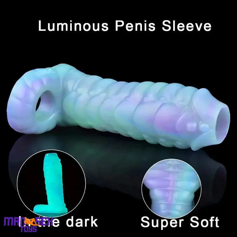 5.9in Lifelike Silicone Soft Cock Ring Dildo Sleeve Snake Luminous Extender