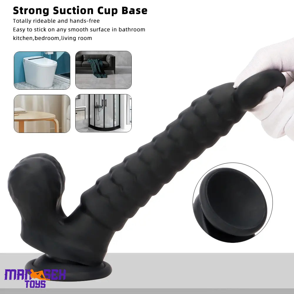 8.07in Big Black Fantasy Double Layer Silicone Flexible Caterpillar Dildo