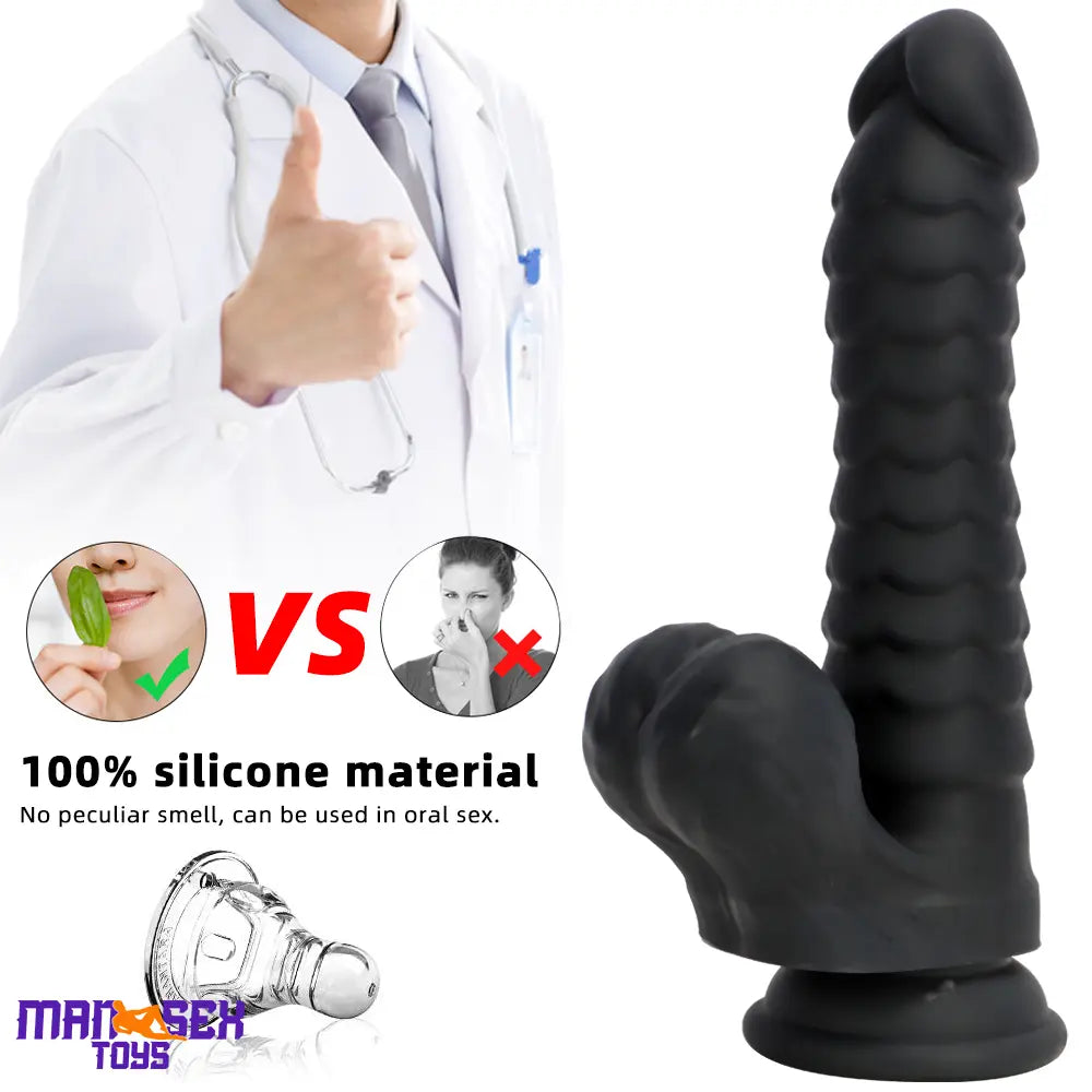 8.07in Big Black Fantasy Double Layer Silicone Flexible Caterpillar Dildo