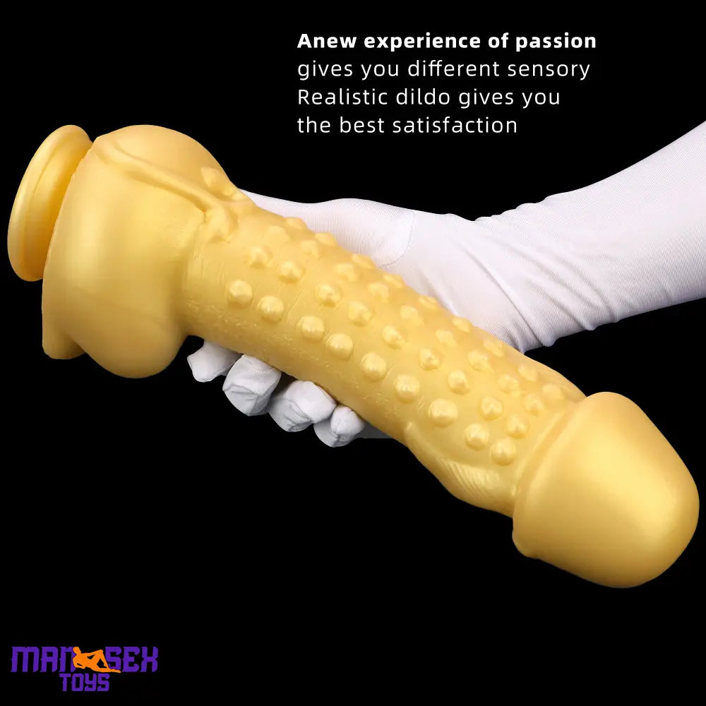 11.8in Liquid Large Soft Silicone Fantasy Thick Gold Anal Spiked Clit Dildo