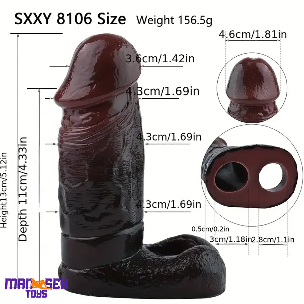 5.12in Silicone Soft Skin Feeling Cock Ring Dildo Sleeve For Delay Ejaculation