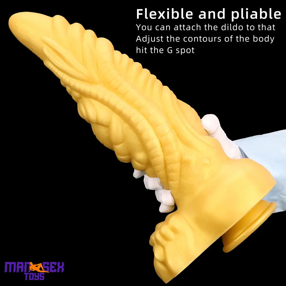 14.56in Premium Gold Liquid Large Soft Long Fantasy Silicone Handy Dildo