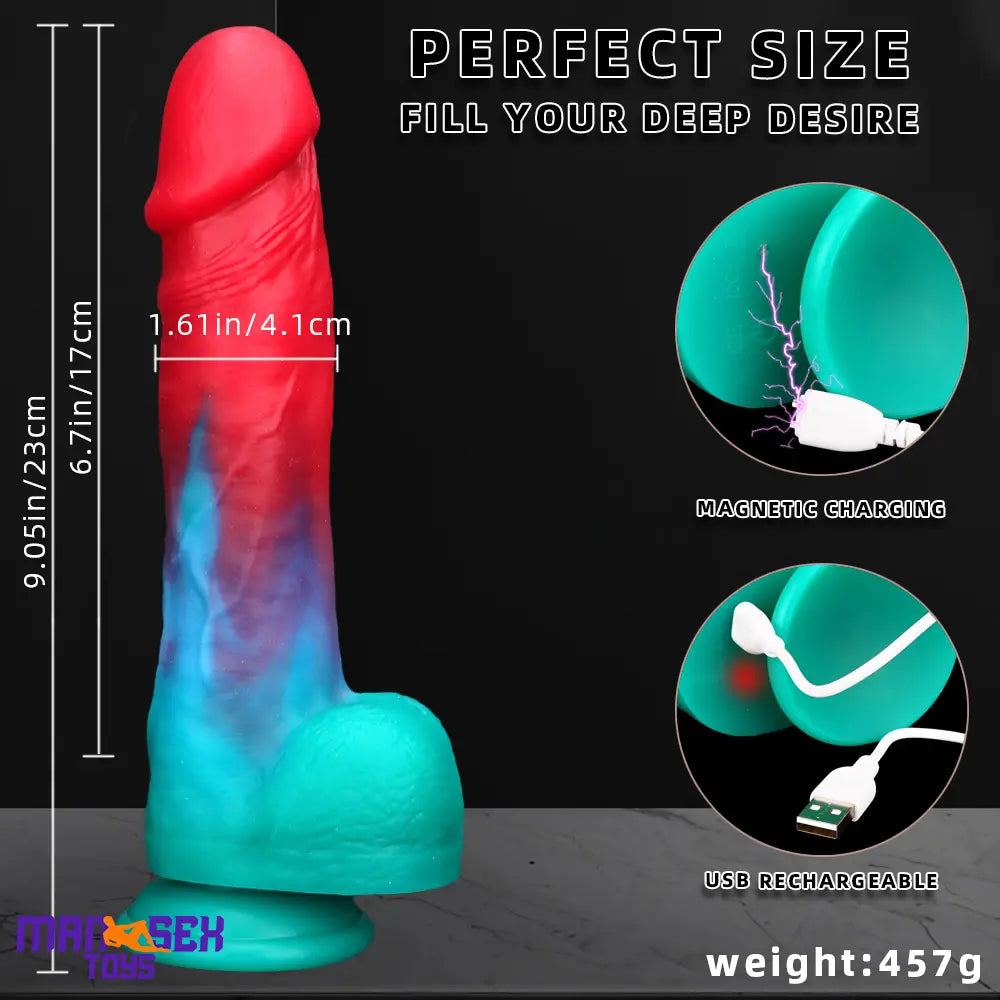 9.05in Big Smart Heating Thrusting Vibrating Remote Control Electric Dildo