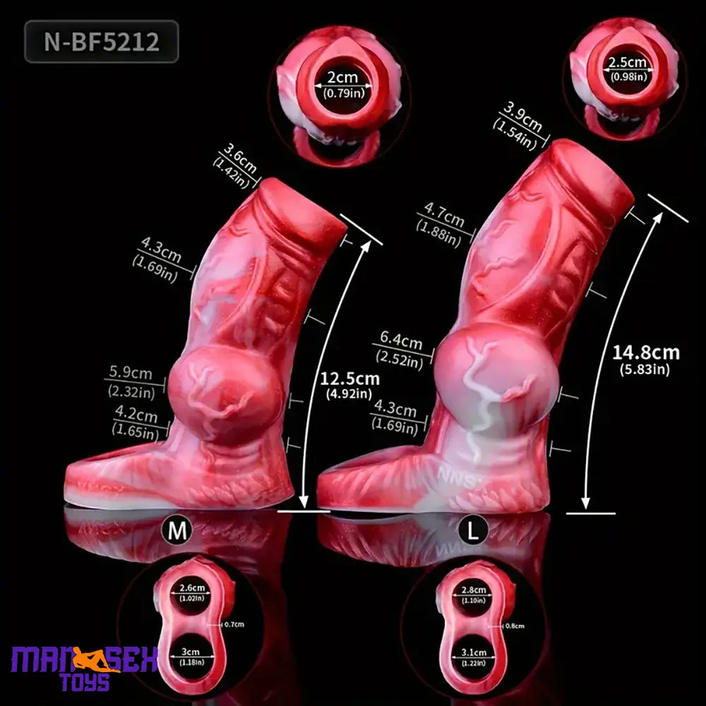 4.92in 5.83in Silicone Soft Cock Ring Dildo Sleeve Dog Animal Knotted Extender