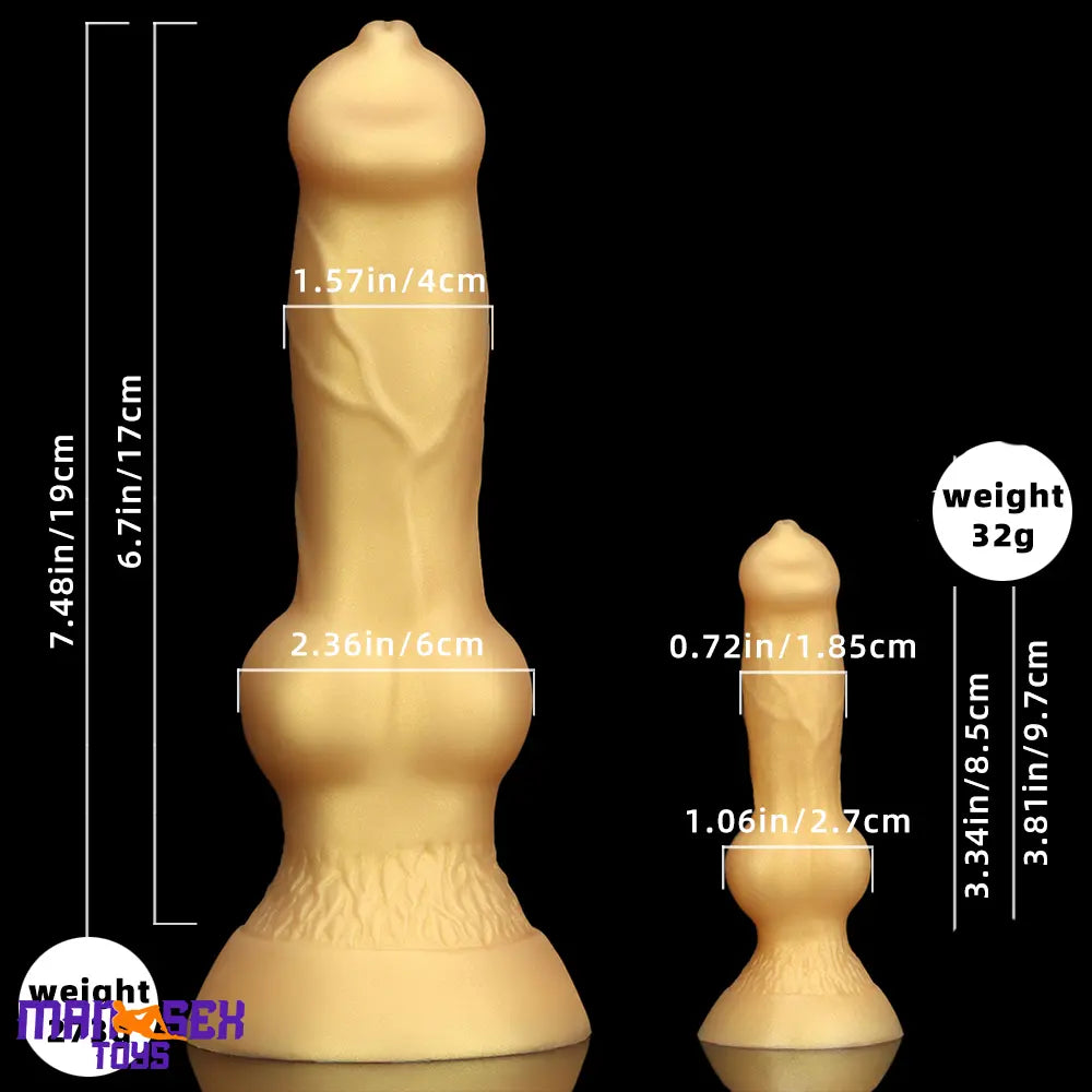 3.81in 7.48in Gold Silicone Soft Small Dog Dildo For Anal Vaginal Sex Cock