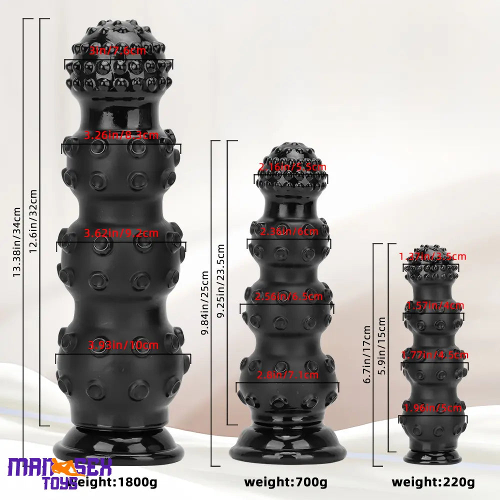 6.7in 9.84in 13.38in Super Black Animal Octopus Cock Dildo Butt Plug