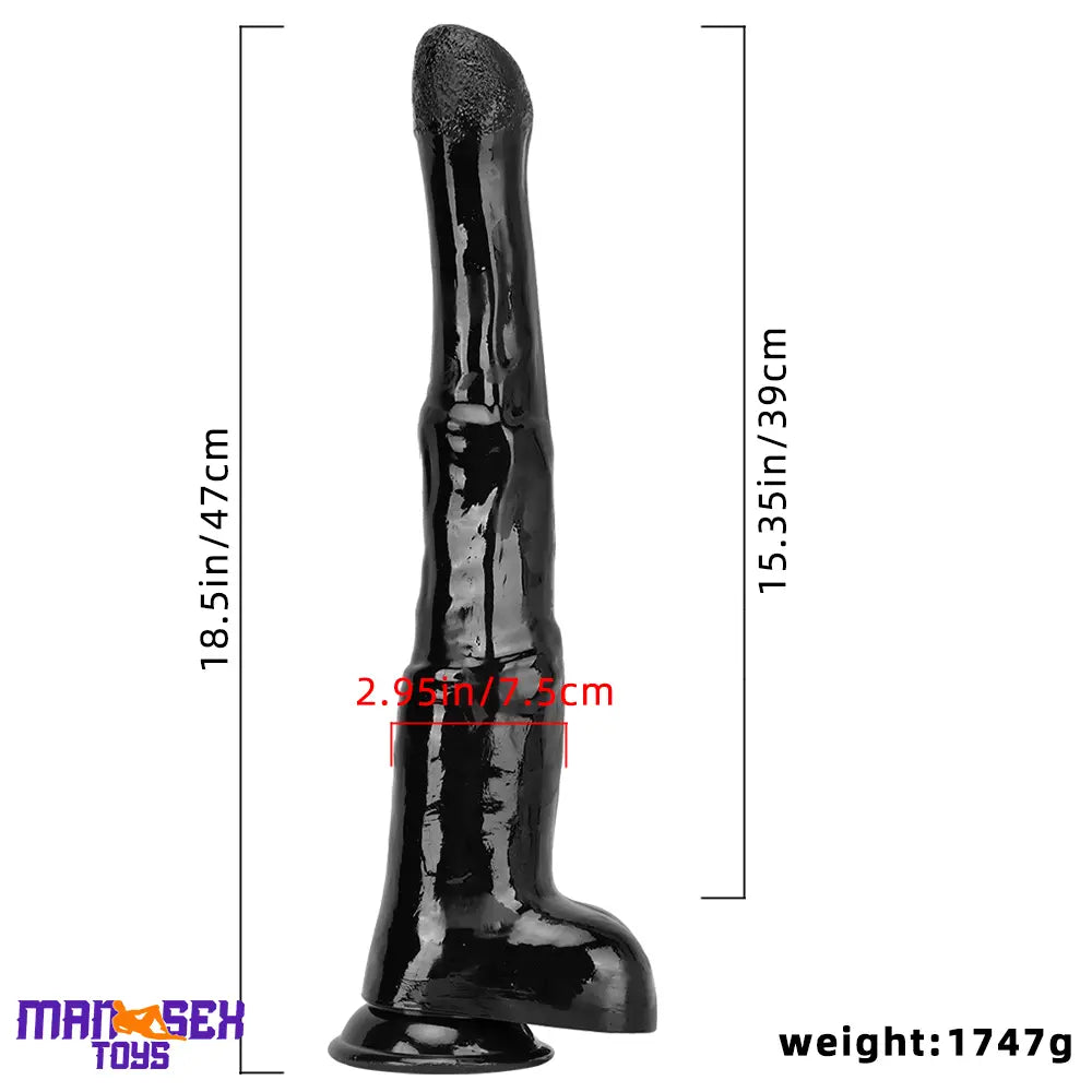 18.5in Extra Big Long Black Dildo Real BDSM Animal Horse Penis Sex Tool