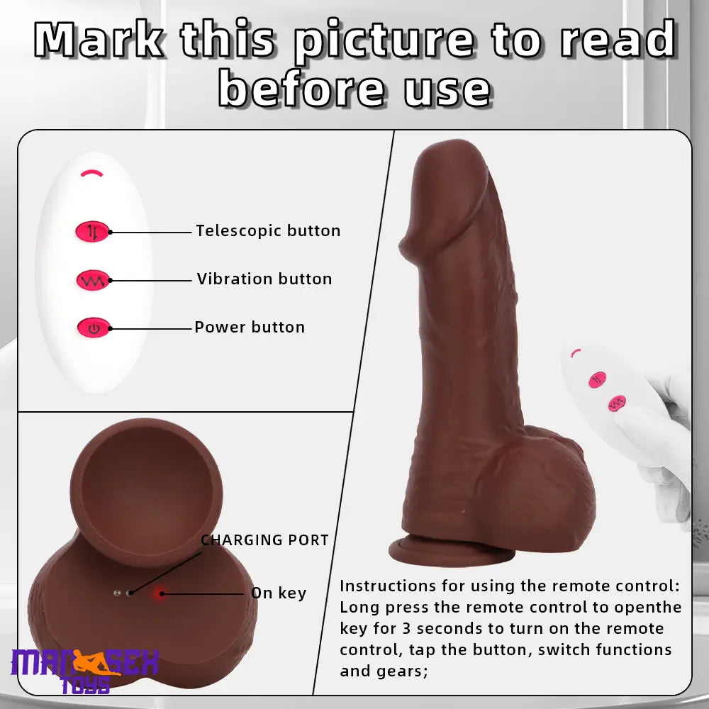 8.85in 3in1 Intelligent Heating Thrusting Vibrating Electric Ebony Auto Dildo