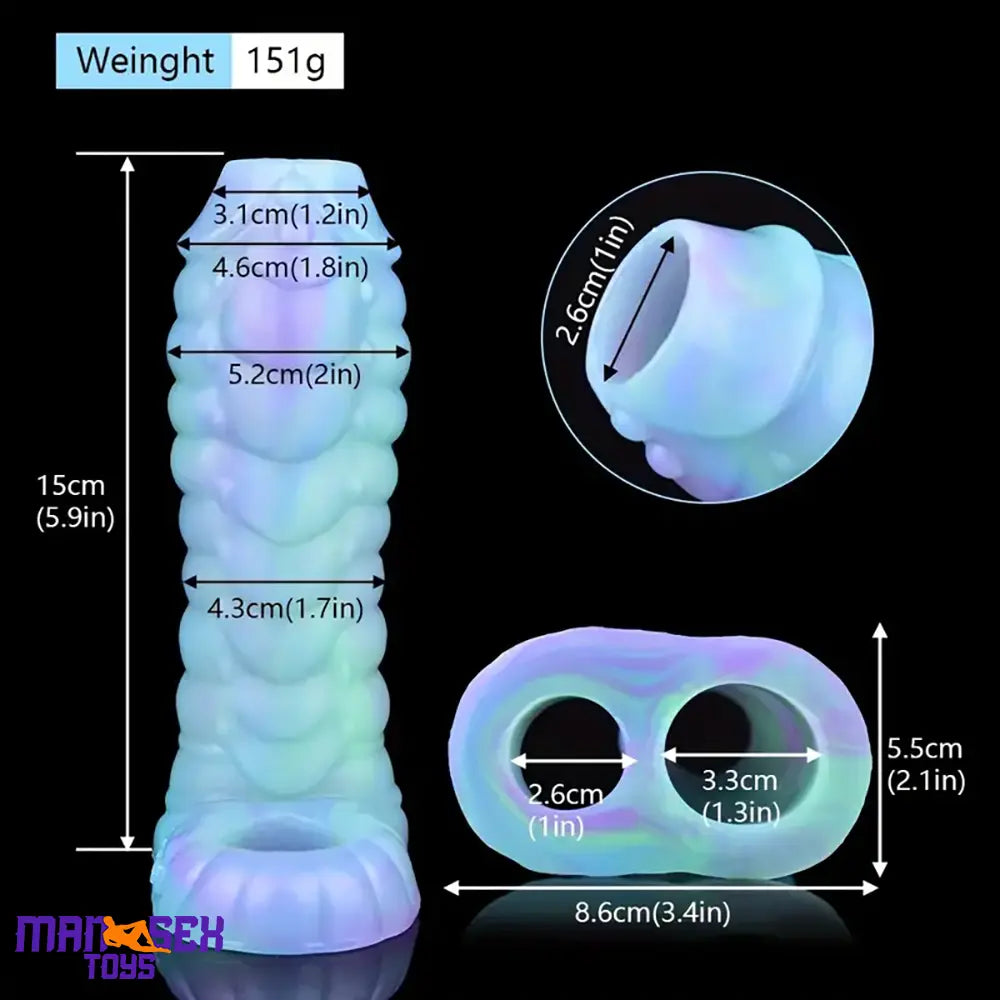 5.9in Lifelike Silicone Soft Cock Ring Dildo Sleeve Snake Luminous Extender