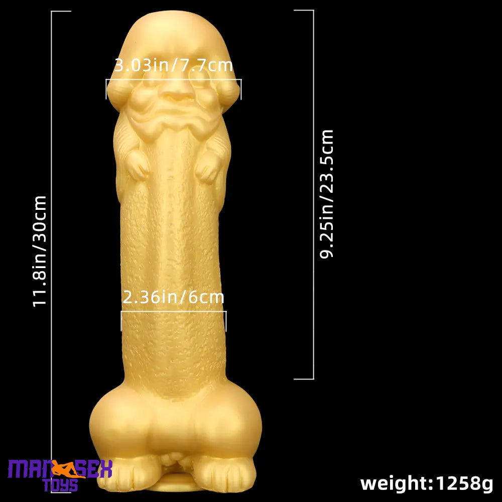 11.8in Liquid Large Soft Silicone Fantasy Thick Gold Anal Spiked Clit Dildo
