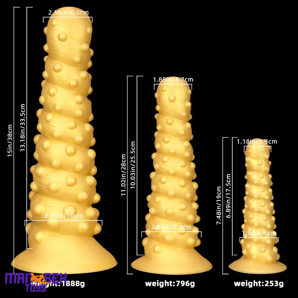 7.48in 11.02in 15in Soft Liquid Silicone Spiral Spiked Cock Big Butt Plug Dildo
