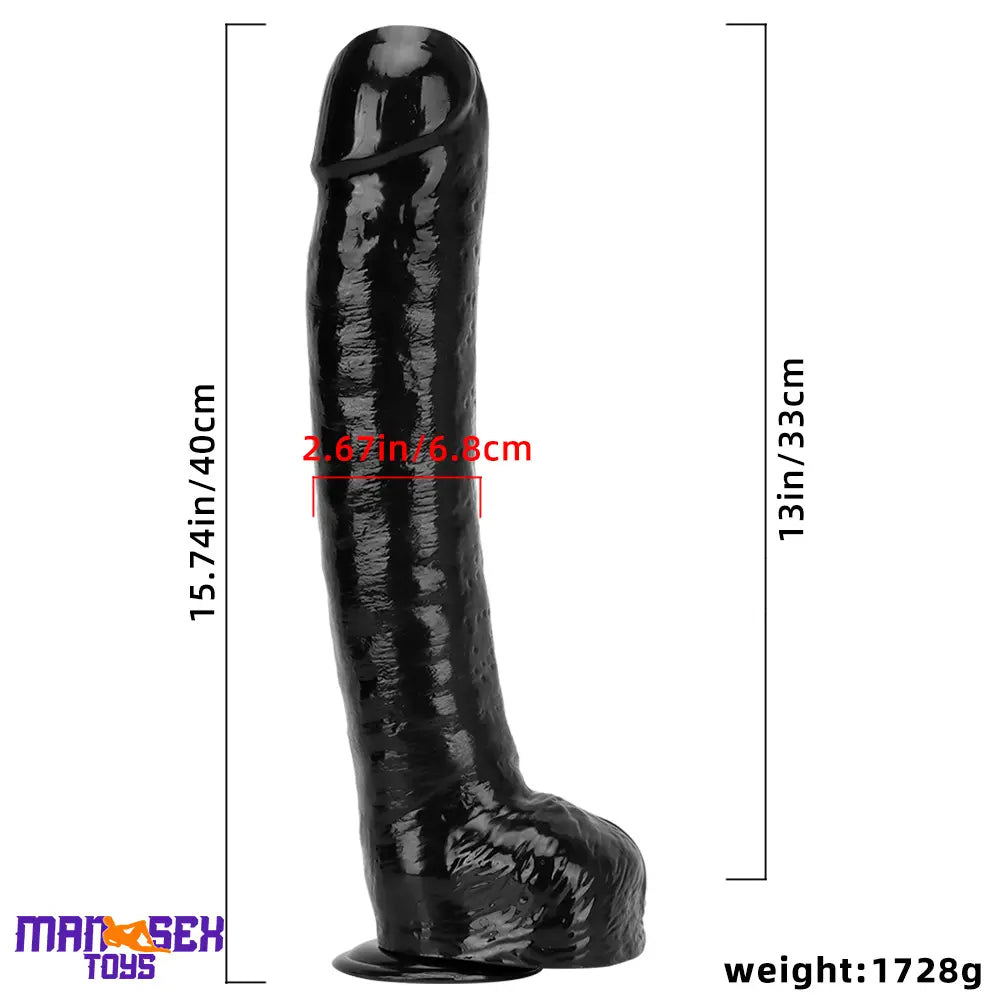 15.74in Extra Big Long Black Dildo Real BDSM Sex Toy For G spot Lover