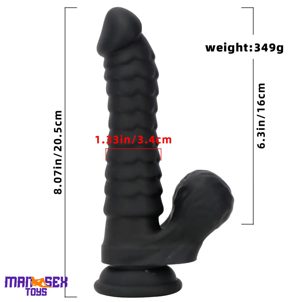 8.07in Big Black Fantasy Double Layer Silicone Flexible Caterpillar Dildo