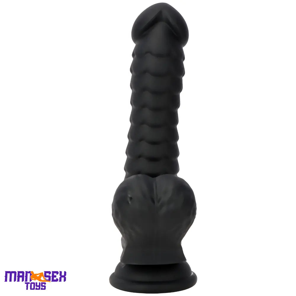 8.07in Big Black Fantasy Double Layer Silicone Flexible Caterpillar Dildo