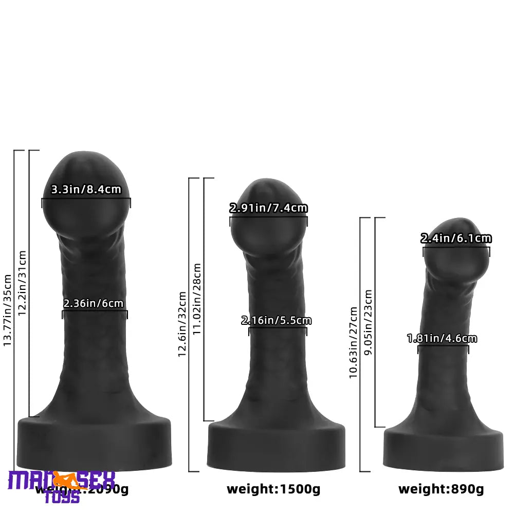10.63in 12.6in 13.77in Silicone Big Soft Curved Black Dildo Mushroom Head