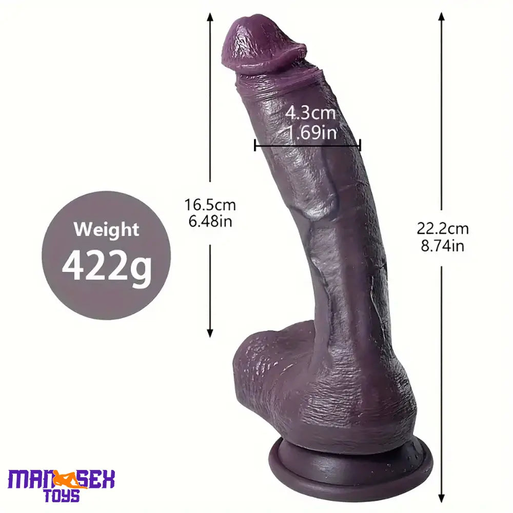 8.66in 8.74in 10.43in Big Ebony Silicone Flexible Dildo G-Spot Stimulator