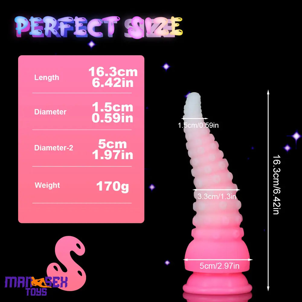 6.42in 7.48in 8.66in Fluorescent Octopus Tentacle Soft Dildo For Masturbator