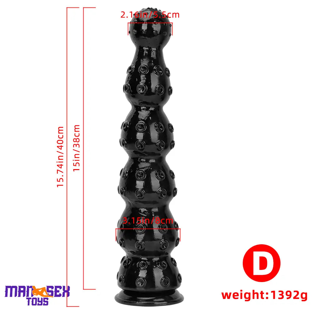 9.84in 13.38in 13.78in 15.74in Big Black Beads Butt Plug Dildo Suction Cup