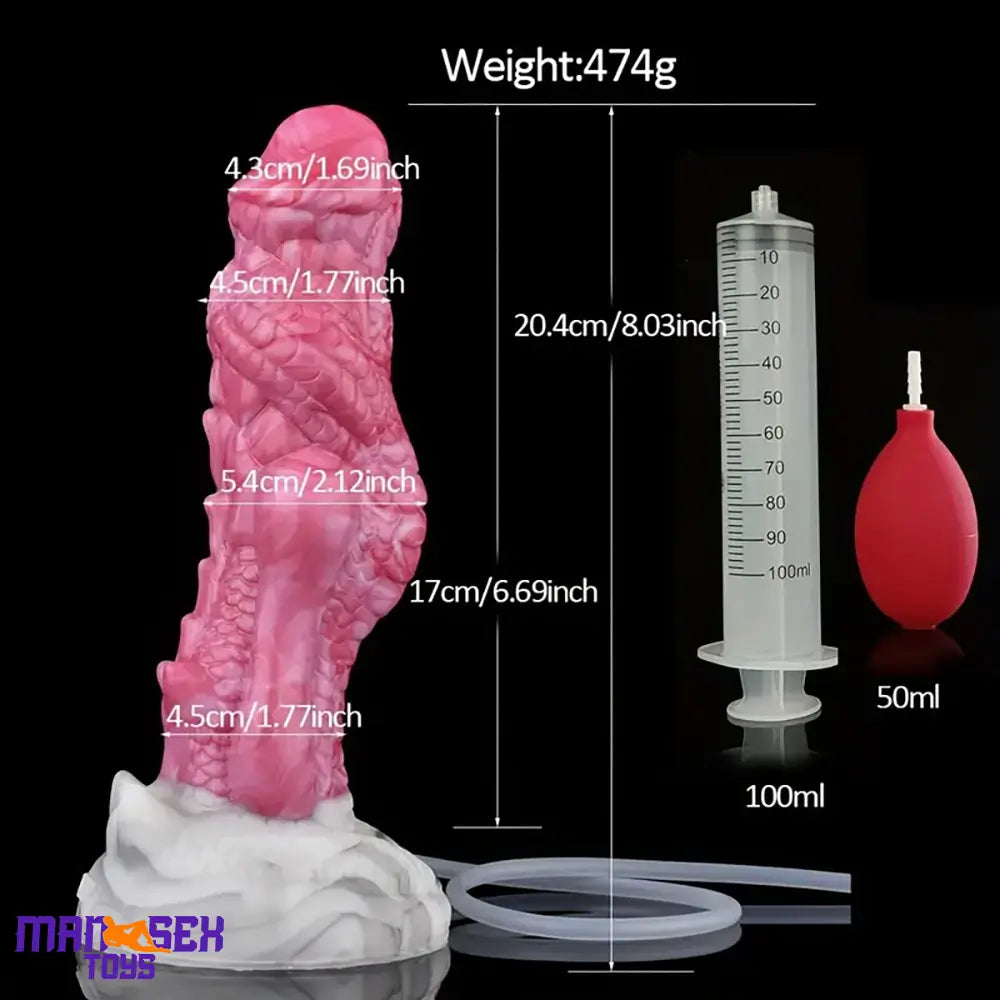 8.03in Realistic Animal Alien Dragon Ejaculating Silicone G-spot Cock Dildo