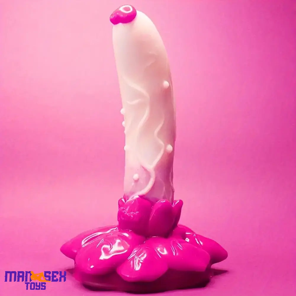 7.4in Soft Flexible Silicone Rose Shape Colored Particles Cock Head Dildo