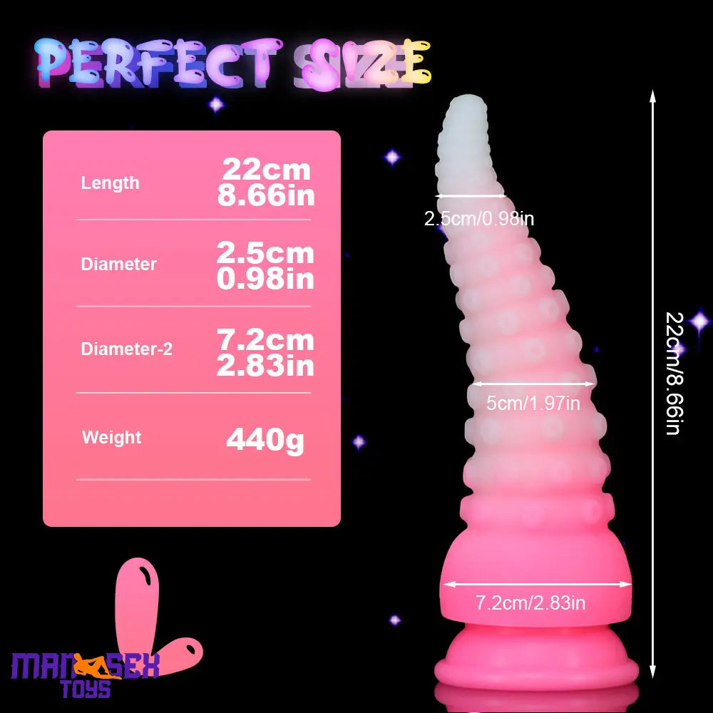 6.42in 7.48in 8.66in Fluorescent Octopus Tentacle Soft Dildo For Masturbator