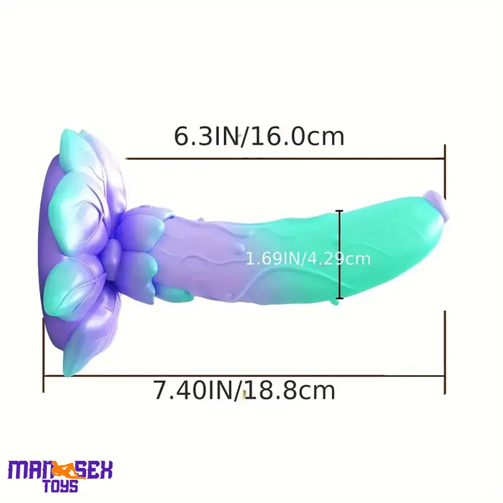 7.4in Soft Flexible Silicone Rose Shape Colored Particles Cock Head Dildo