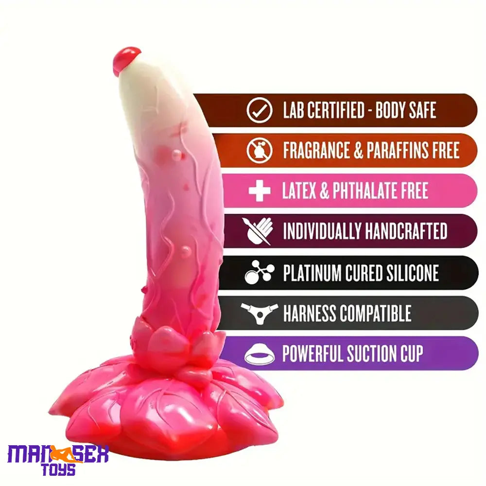 7.4in Soft Flexible Silicone Rose Shape Colored Particles Cock Head Dildo